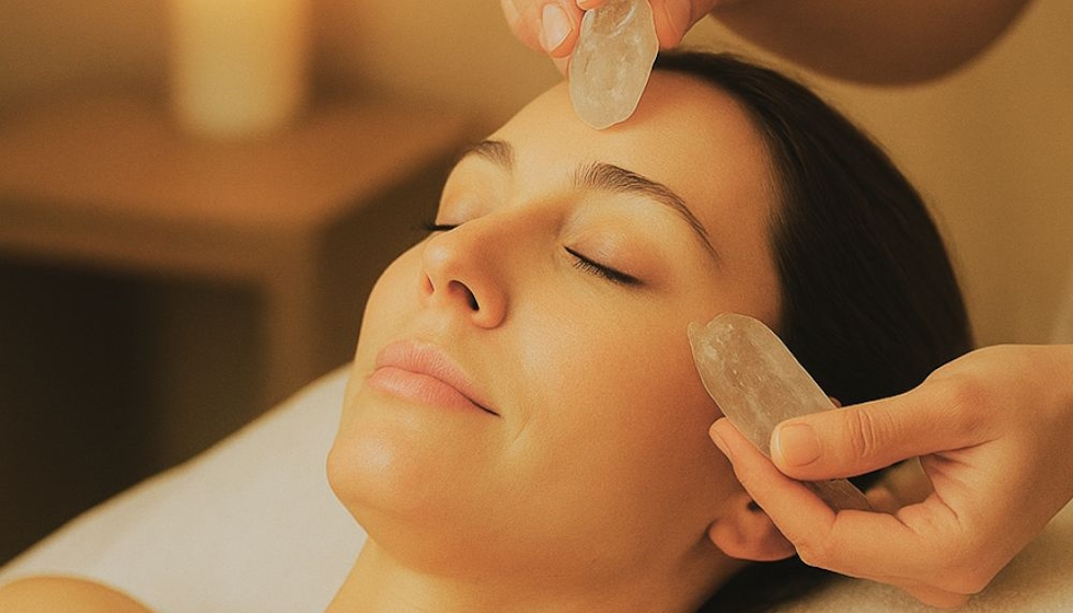 Femme recevant un massage cristal